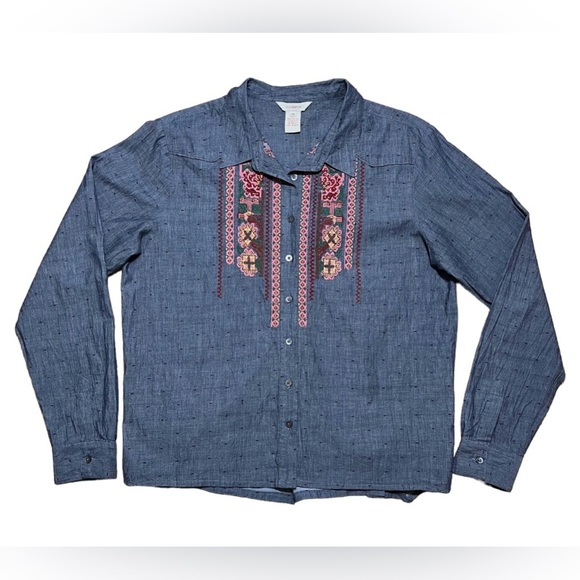 Sundance Nevarre Embroidered Chambray Western Button Down Shirt Sz M - Picture 9 of 16